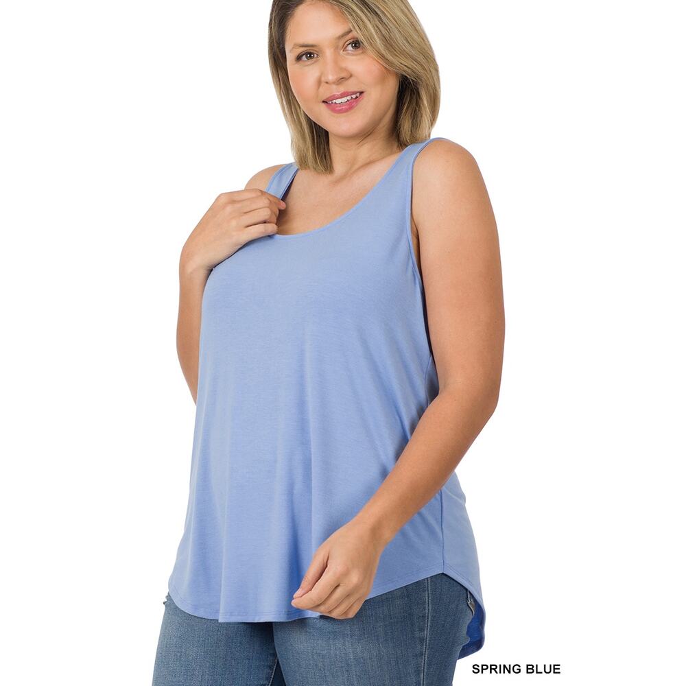 1X Spring Blue Scoop Neck Round Hem Tank Top Zenana Plus size comfy cool
